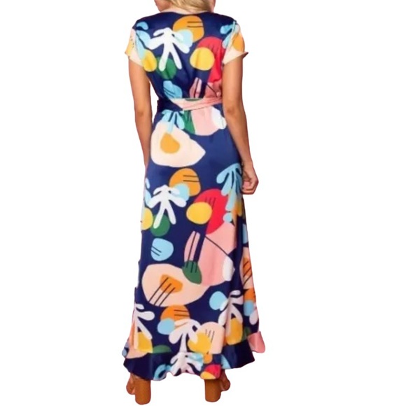 CROSBY by Mollie Burch Fiore Wrap Abstract Ruffle Trim Dress, Matisse, Size 8 - Picture 2 of 2